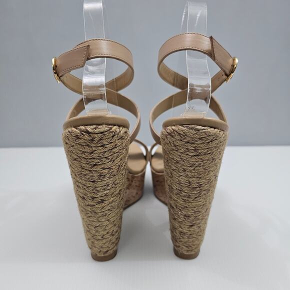 NEW Stuart Weitzman 5050 Wedge Womens 9 Tan Leather Raffia Cork Platform Heel - Picture 8 of 13